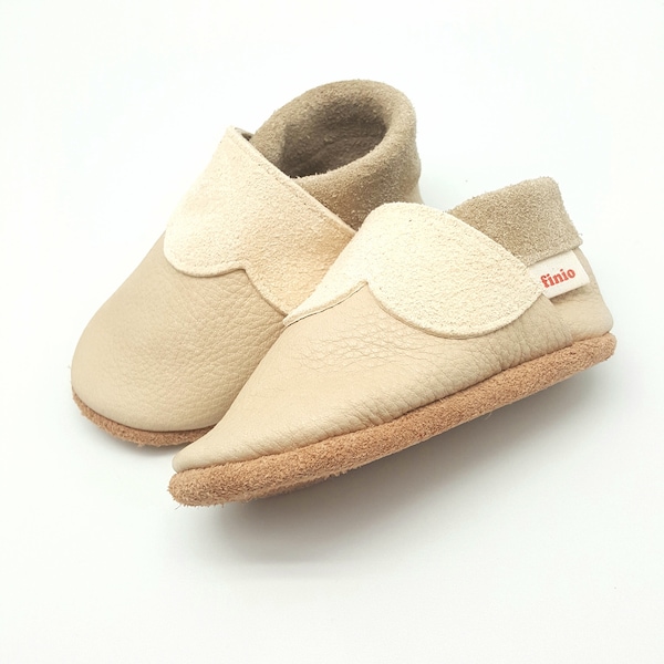 Krabbelschuhe Lederpuschen Babyschuhe Taufschuhe beige ungefärbt für Jungen und  Mädchen