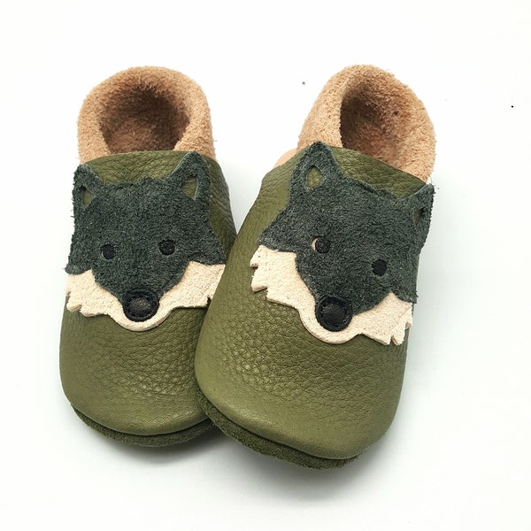 Crawling Shoes Leather Pushes Baby Shoes Wolf khaki beige for Boys