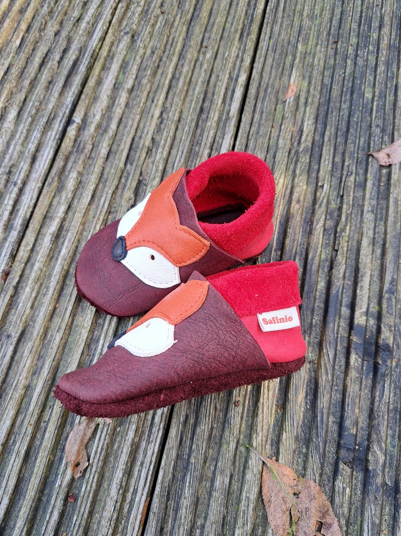 Krabbelschuhe rot Mädchen Lederpuschen Babyschuhe Fuchs Bild 5