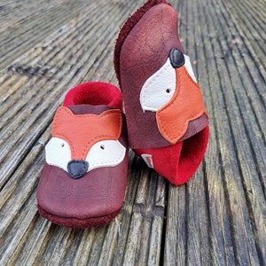 Krabbelschuhe rot Mädchen Lederpuschen Babyschuhe Fuchs Bild 7