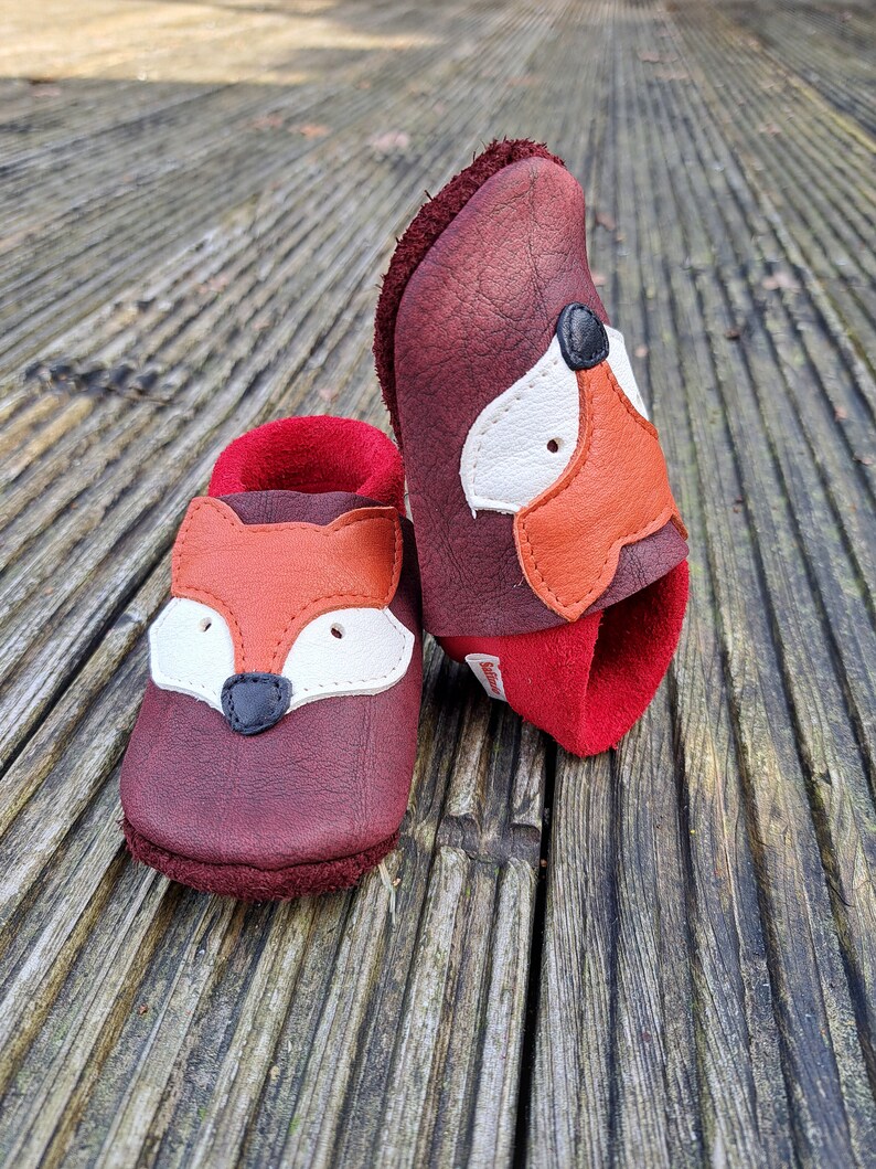 Krabbelschuhe rot Mädchen Lederpuschen Babyschuhe Fuchs Bild 7