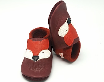 Crawling shoes red girl leather pushes baby shoes fox