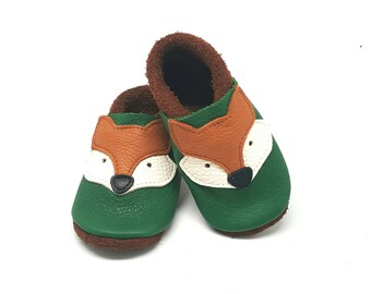 Krabbelschuhe Fuchs Lederpuschen Babyschuhe grün für Jungen und Mädchen