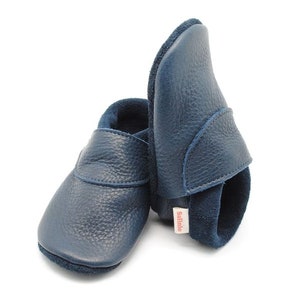 Krabbelschuhe Lederpuschen Babyschuhe schlicht blau uni Bild 2