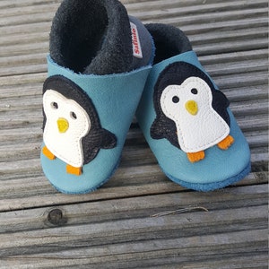 Crawling Shoes Leather Punches Baby Shoes Penguin baby blue, Gift Boy, Girl, Baby Shower, Birthday, More Colors Available image 5