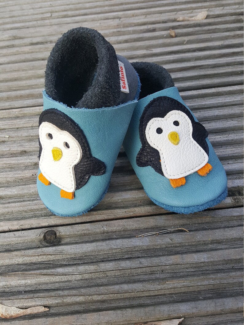 Crawling Shoes Leather Punches Baby Shoes Penguin baby blue, Gift Boy, Girl, Baby Shower, Birthday, More Colors Available image 5