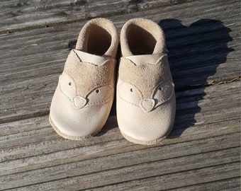Crawling shoes Baptismal shoes Fox forest animals undyed leather