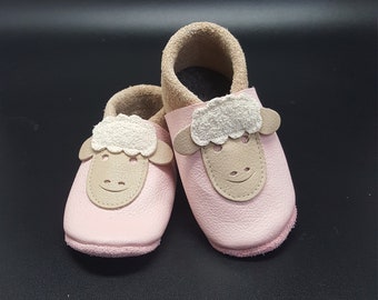 Krabbelschuhe Lederpuschen Babyschuhe Schaf rosa