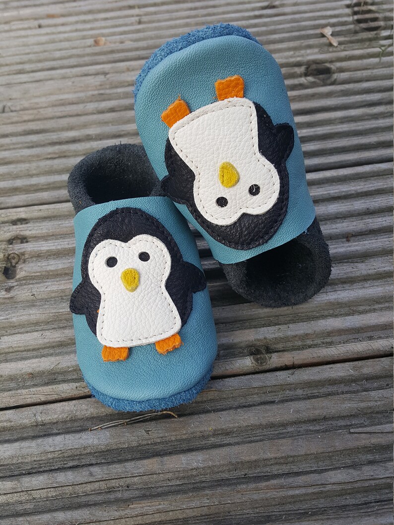 Crawling Shoes Leather Punches Baby Shoes Penguin baby blue, Gift Boy, Girl, Baby Shower, Birthday, More Colors Available image 6
