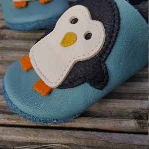 Crawling Shoes Leather Punches Baby Shoes Penguin baby blue, Gift Boy, Girl, Baby Shower, Birthday, More Colors Available image 4