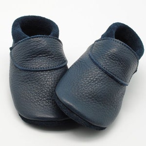 Krabbelschuhe Lederpuschen Babyschuhe schlicht blau uni Bild 1