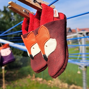 Krabbelschuhe rot Mädchen Lederpuschen Babyschuhe Fuchs Bild 1