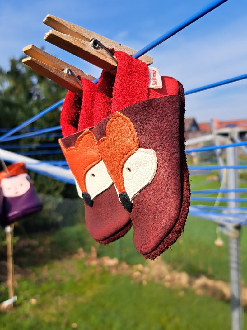 Krabbelschuhe rot Mädchen Lederpuschen Babyschuhe Fuchs Bild 1