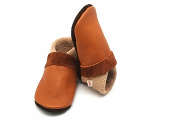 Krabbelschuhe Lederpuschen Babyschuhe schlicht braun sand