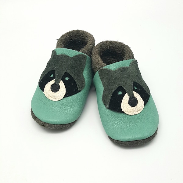 Crawling Shoes Leather Pushes Baby Shoes Raccoon Mint