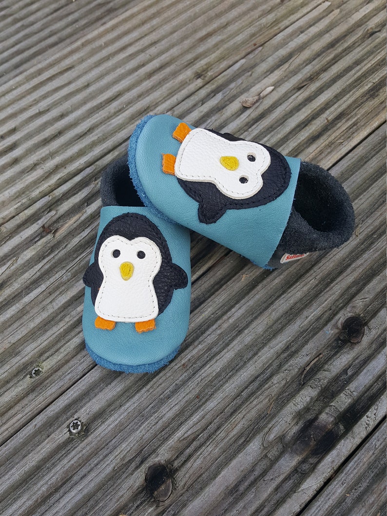 Crawling Shoes Leather Punches Baby Shoes Penguin baby blue, Gift Boy, Girl, Baby Shower, Birthday, More Colors Available image 7