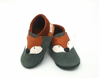 Fuchs crawling shoes leather pushers baby shoes fox grey