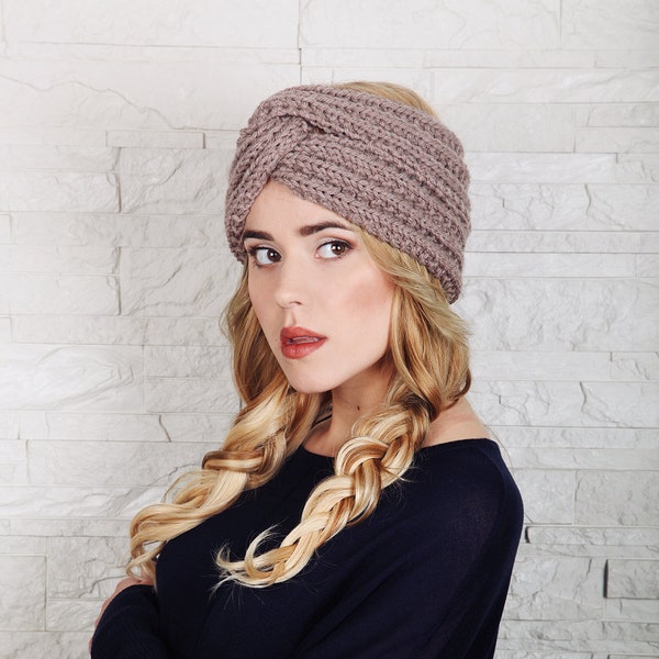 Knitted Headband, Womens Wool Turban, Chic Headband, Knitted head wrap, Winter ear warmer, Winter hair accessory, Fashion Hat, Gift for Her