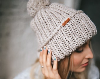 Hand Knit Beanie Hat, Chunky Knit Hat, Winter Hat, Oversized Hat, Knitted Hat, Turn Up Beanie, Slouchy Hat, Wool Slouch Hat, Cuffed Beanie