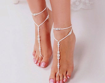 Beaded Barefoot Sandals, Barefoot sandals, Beach wedding Barefoot Sandal, Pearl Barefoot shoes, Bridal Barefoot Sandals, footless sandal