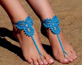 Crochet Turquoise Barefoot Sandals, Beach shoes, Foot jewelry, Bridesmaids gift, Barefoot sandle, Beach accessory, Wedding accessory