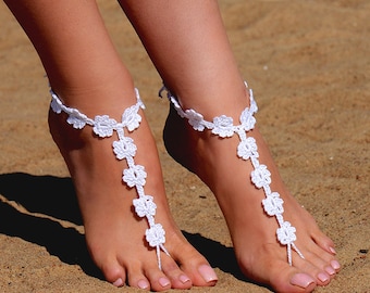 Crochet White Barefoot Sandals, Foot jewelry, Bridesmaid gift, Barefoot sandles, Beach, Anklet, Wedding shoes, Beach Wedding, Summer shoes