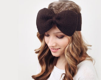 Knitted Bow Headband, Womens Wool Turban, Bow Headband, Knitted head wrap, Winter ear warmer, Winter accessory, Fashion Hat, Gift for Her