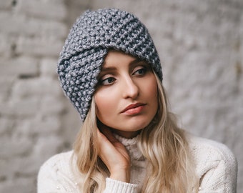 Knitted Chunky Hat, Women Wool Turban, Chunky Knit Hat, Winter Hat, Oversized Hat, Turban, Winter hair accessory, Fashion Hat, Gift for Her