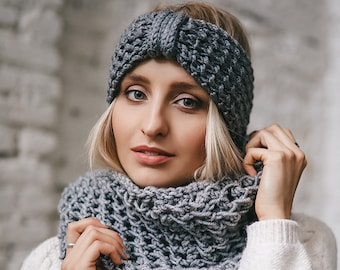 Knitted Headband, Chunky ear warmer women, Winter earmuff, Womens Wool Turban, Chic Headband, Knitted head wrap, Winter ear warmer