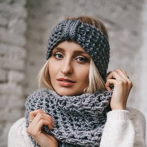 Knitted Headband, Chunky ear warmer women, Winter earmuff, Womens Wool Turban, Chic Headband, Knitted head wrap, Winter ear warmer