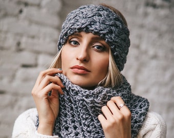 Knitted Headband, Chunky ear warmer women, Winter earmuff, Womens Wool Turban, Chic Headband, Knitted head wrap, Winter ear warmer