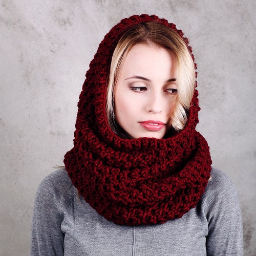 Hood Scarf Hooded Cowl Infinity Scarf Gift for Her Winter - Etsy