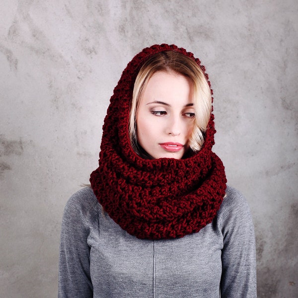 Chunky Cowl Scarf, Shawl Hood, Hood scarf, Crochet hood scarf, Snood scarf, Knit hood, Hooded scarf, Crochet cowl, Knit cowl, Gift for Her