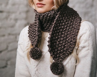 Women winter scarf, Pom Pom scarf, Wrap, Scarf, Winter shawl, Chunky knit scarf, Scarf hood, Knitted hood, Knitted scarf, Gift for Her