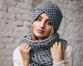 Knitted Chunky Hat, Women Wool Turban, Chunky Knit Hat, Winter Hat, Oversized Hat, Turban, Winter hair accessory, Fashion Hat, Gift for Her