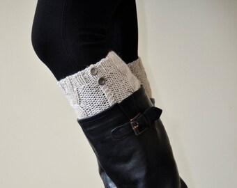 Hand Knitted Crocheted Light Beige Leg Warmers, Winter Legwarmers, boot cuffs,boot socks, Winter Accessories