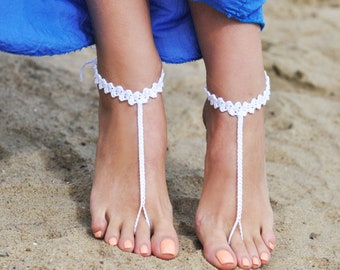 Crochet White Barefoot Sandals, Foot jewelry, Bridesmaid gift, Barefoot sandles, Beach, Anklet, Wedding shoes, Beach Wedding, Summer shoes