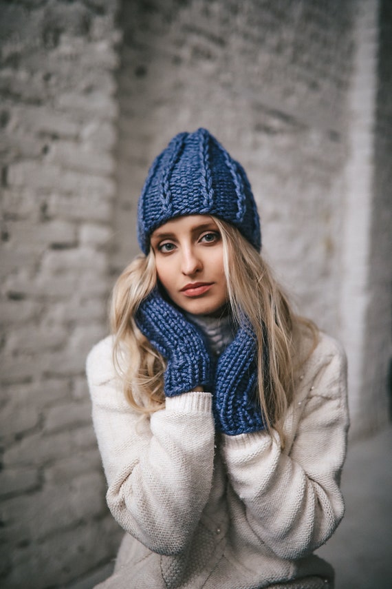 Hand Knit Beanie Hat, Chunky Knit Hat, Winter Hat, Oversized Hat