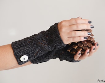 Mano punto luz melocotón guantes sin dedos, muñeca de invierno calentadores, calentadores de la mano, manoplas, manguitos que hacen punto, invierno moda regalo hecho mano