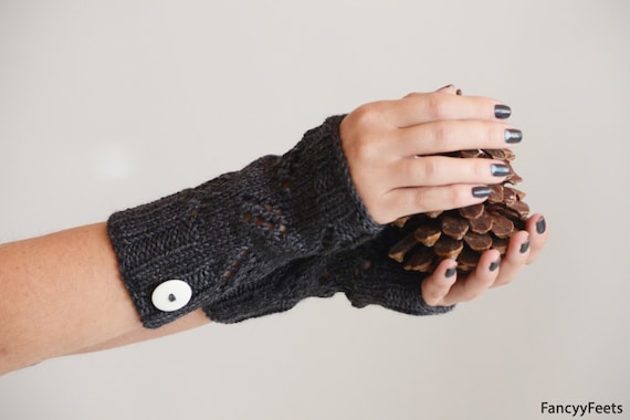 Hand Knitted Light Peach Fingerless Gloves, Winter Wrist Warmers