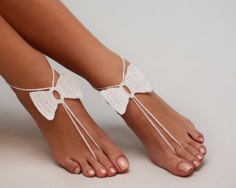 Crochet White Barefoot Sandals, Foot jewelry, Bridesmaid gift, Barefoot sandles, Beach, Anklet, Wedding shoes, Beach Wedding, Summer shoes