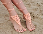 Crochet Peach Barefoot Sandals, Nude shoes, Foot jewelry, Bridesmaid accessory, Barefoot, Beach accessory, Wedding accessory