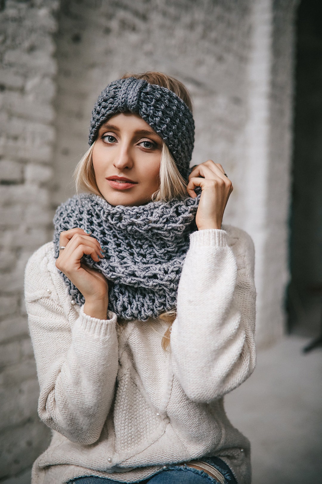 Knitted Headband Chunky Ear Warmer Women Winter Earmuff Etsy