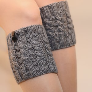Hand Knitted Crocheted Gray Leg Warmers, Winter Legwarmers, boot cuffs,boot socks, Winter Accessories