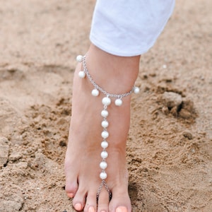 Pearl pendant anklet, beach wedding barefoot sandals, bangle, wedding anklet,bridesmaid accessories