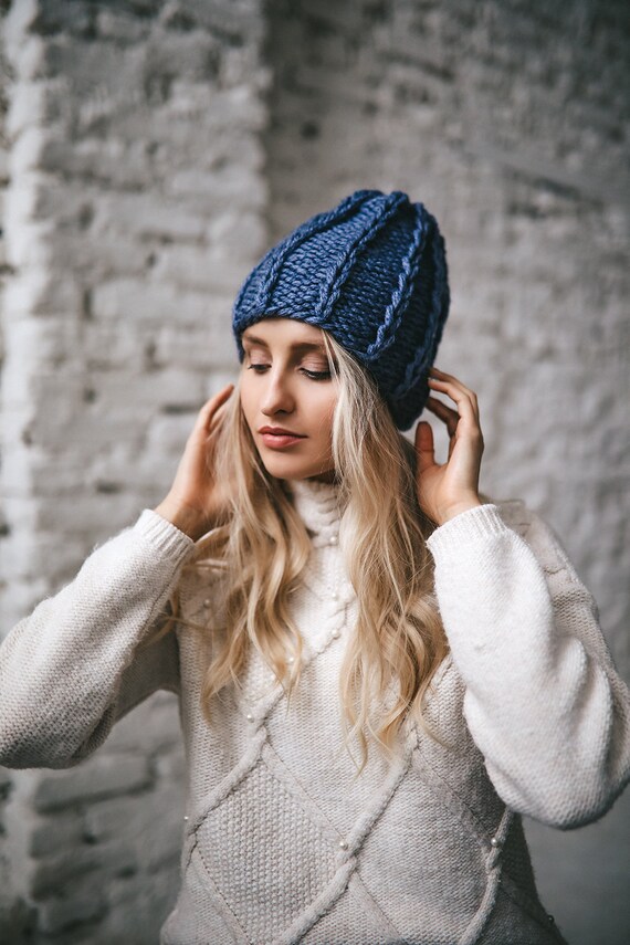 Hand-knitted Chunky Knit Oversized Beanie Hand Knit Beanie Hat, Chunky Knit Hat, Winter Hat, Oversized  main image 3