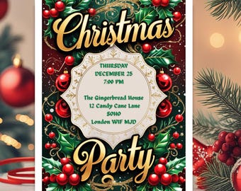 Christmas Party Invitation E-Card Canva Editable