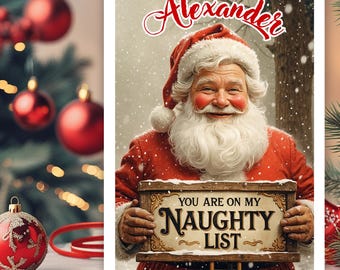 Santa Naughty List Digital Card Editable Name