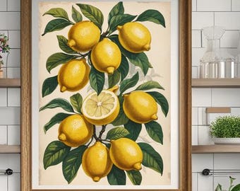 Botanical Vintage Lemons Printable Wall Art DIgital