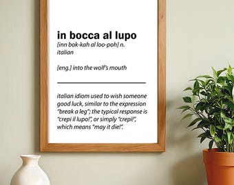 Italian Good Luck Idiom Definition Digital Wall Art 'in Bocca al Lupo'